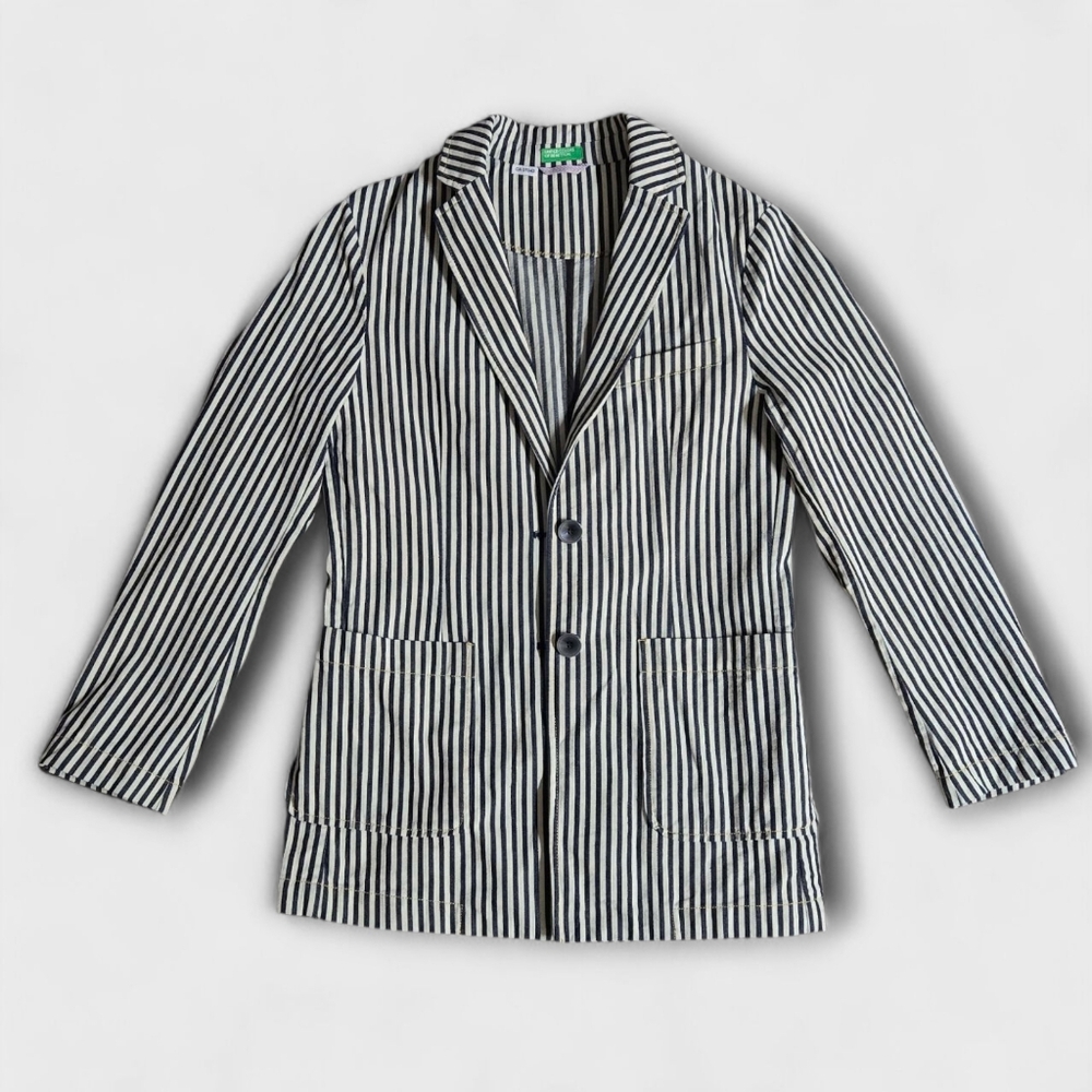 United Colors of Benetton Striped Black and White Oversized Blazer